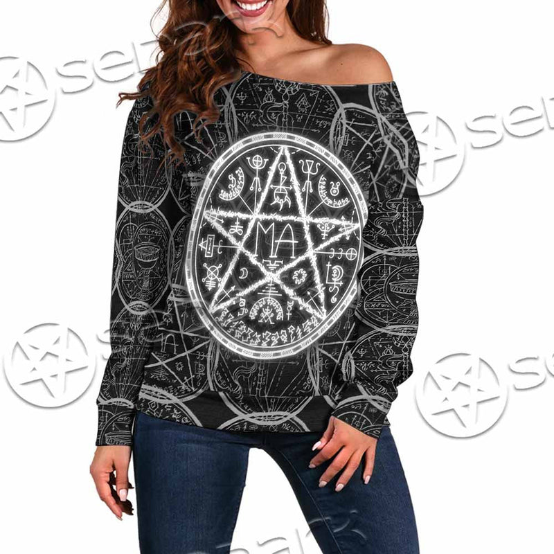 Fantasy Symbols And Pentagram SED-1144 Off Shoulder Sweaters