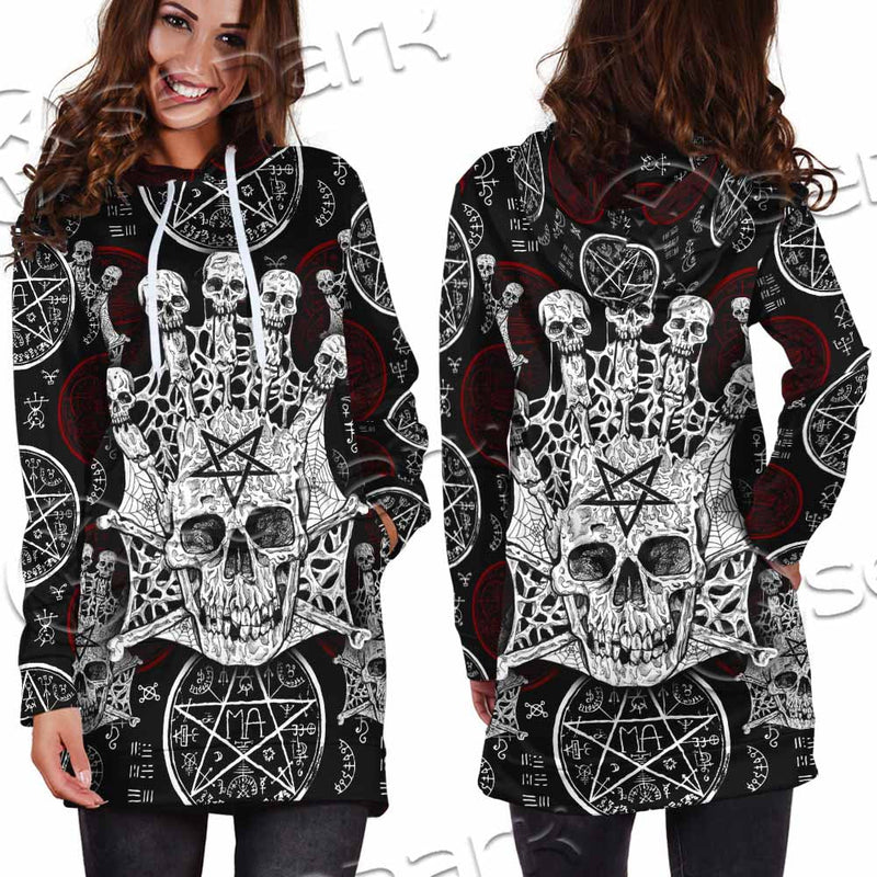Evil Skull And Pentagram On Red SED-1157 Hoodie Dress