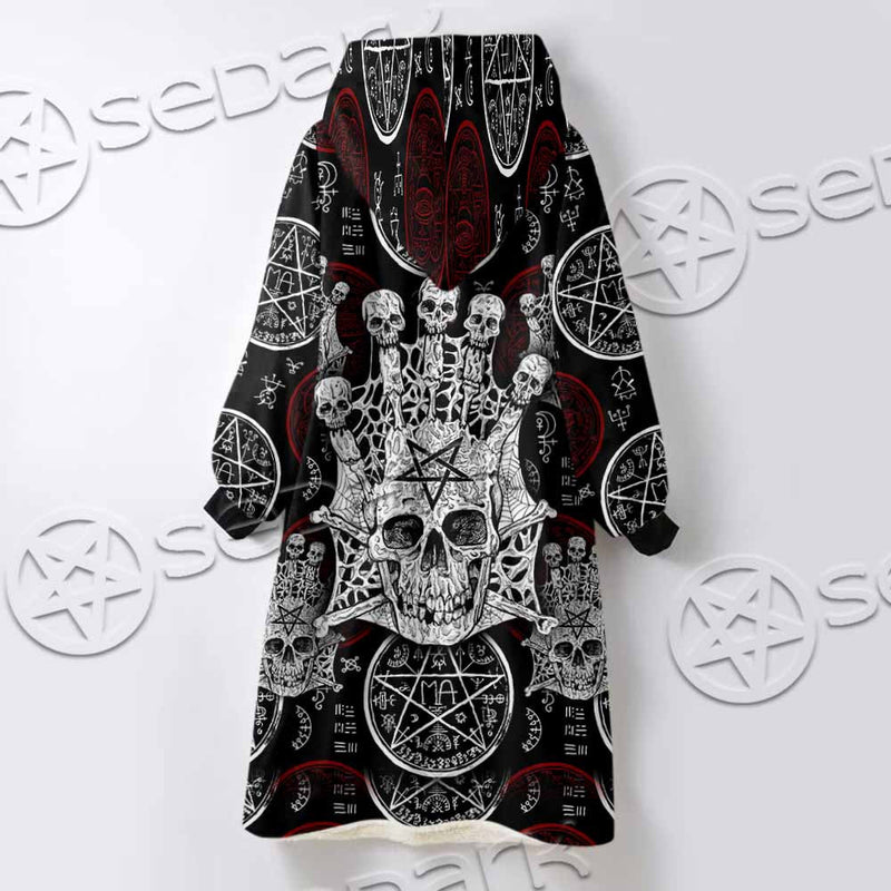 Evil Skull And Pentagram On Red SED-1157 Oversized Sherpa Blanket Hoodie