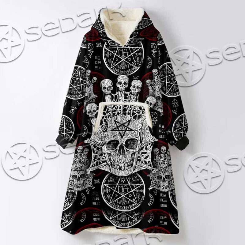 Evil Skull And Pentagram On Red SED-1157 Oversized Sherpa Blanket Hoodie