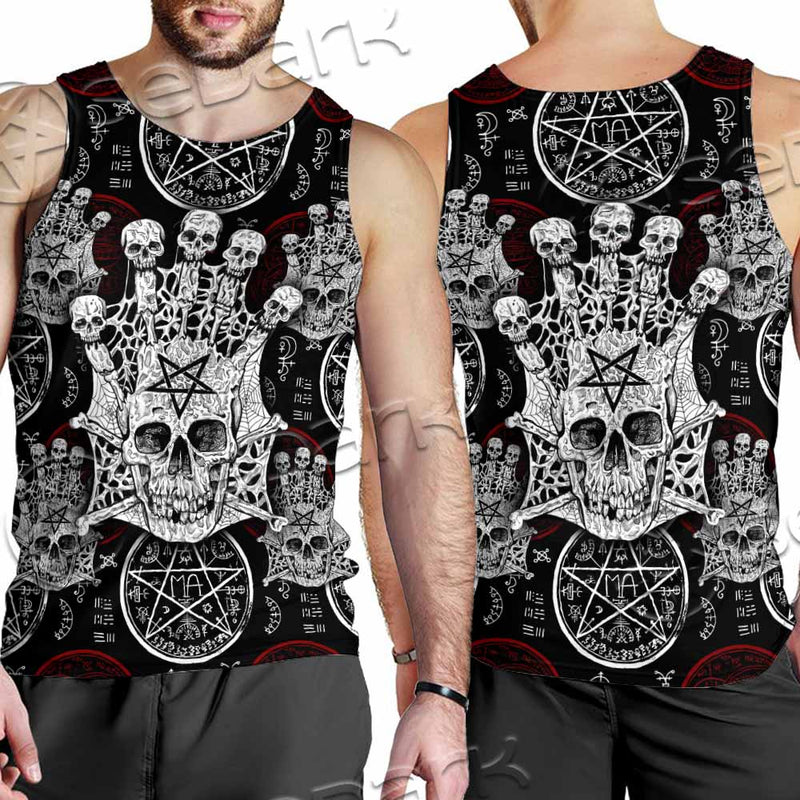 Evil Skull And Pentagram On Red SED-1157 Men Tank-tops