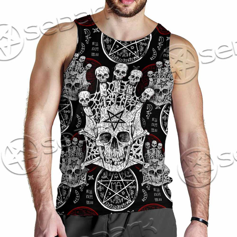 Evil Skull And Pentagram On Red SED-1157 Men Tank-tops