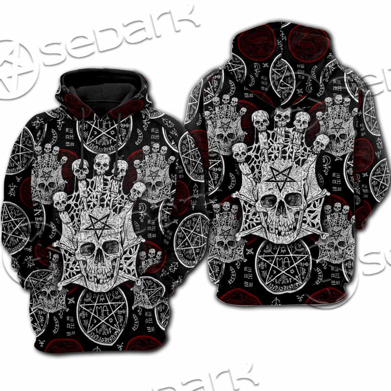Evil Skull And Pentagram On Red SED-1157 Hoodie & Zip Hoodie Raglan