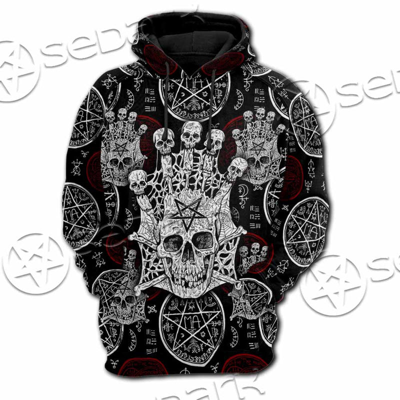 Evil Skull And Pentagram On Red SED-1157 Hoodie & Zip Hoodie Raglan