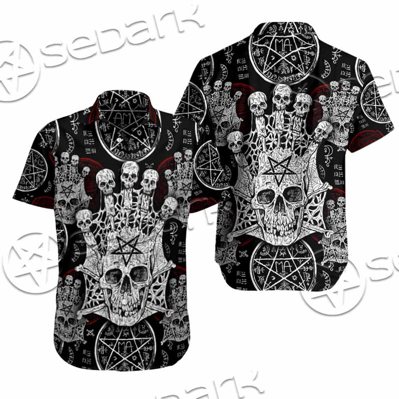Evil Skull And Pentagram On Red SED-1157 Shirt Allover