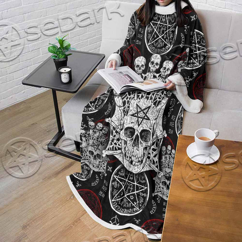 Evil Skull And Pentagram On Red SED-1157 Sleeved Blanket