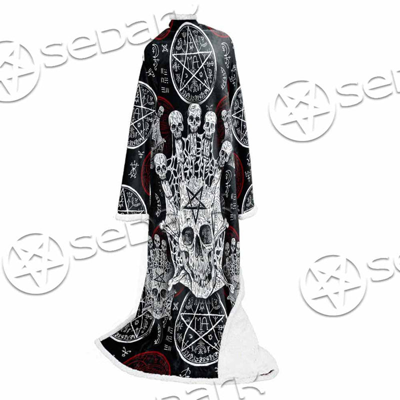 Evil Skull And Pentagram On Red SED-1157 Sleeved Blanket