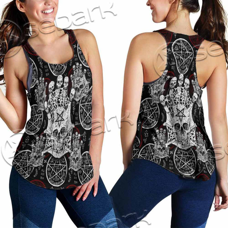 Evil Skull And Pentagram On Red SED-1157 Women Tank Top