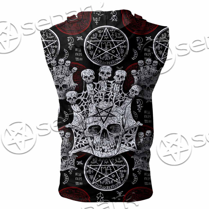 Evil Skull And Pentagram On Red SED-1157 Zip Sleeveless Hoodie
