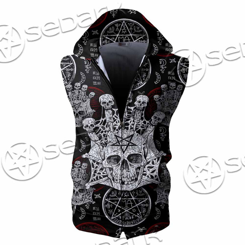 Evil Skull And Pentagram On Red SED-1157 Zip Sleeveless Hoodie