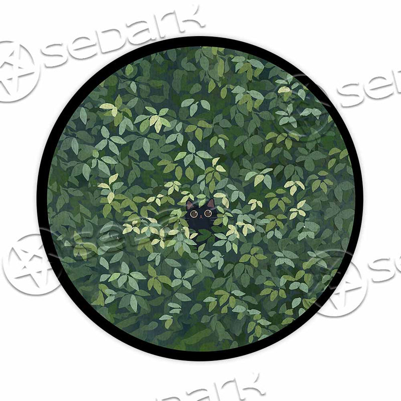 Botanical Black Cat And Leaves SED-1164 Round Carpet