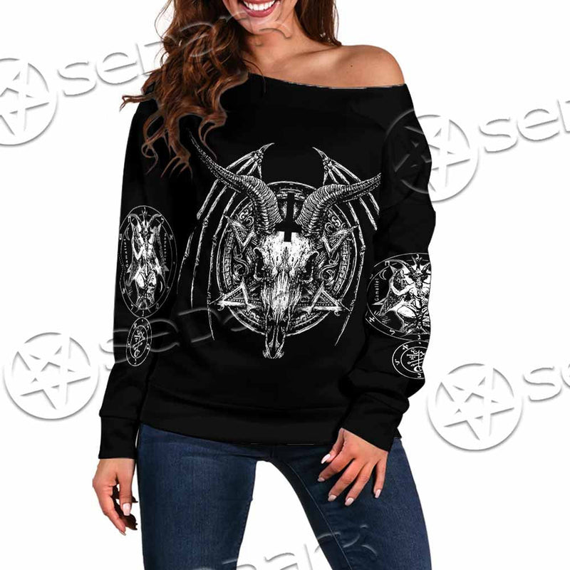 Satanic Horrordelic Dark SED-1165 Off Shoulder Sweaters