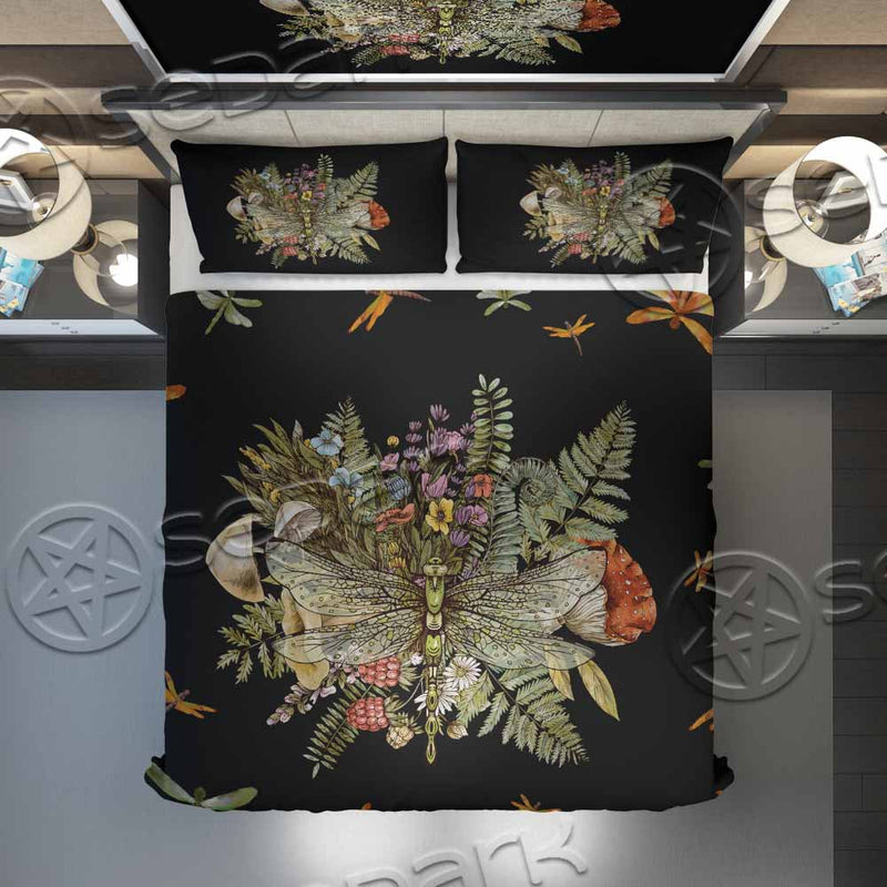 Dragonfly With Fern Mushrooms Amanita Botanical SED-1170 Bed set