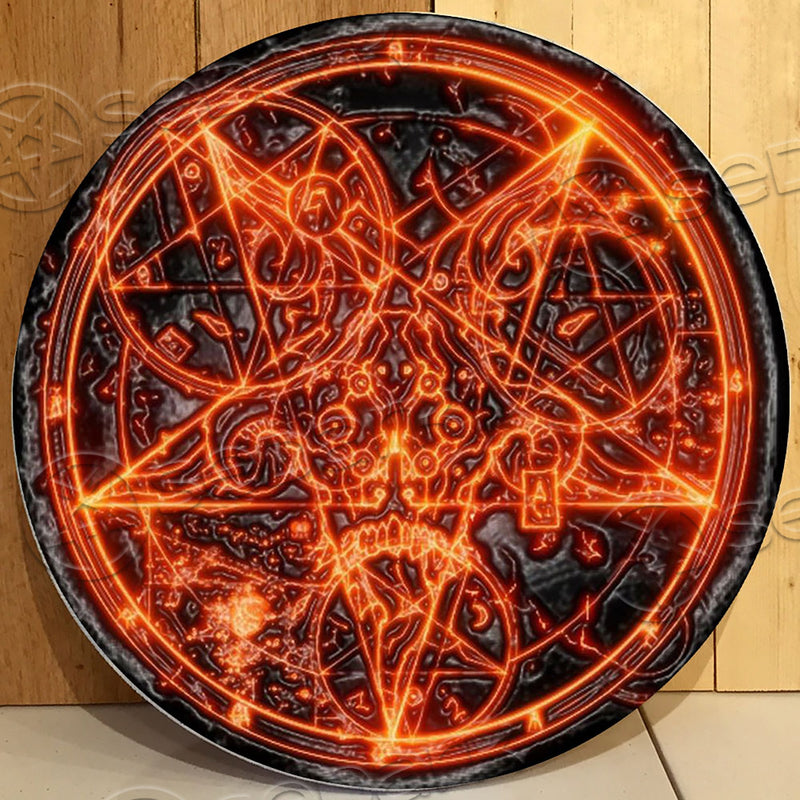 Sigil Of Fire Baphomet Round Wooden Sign