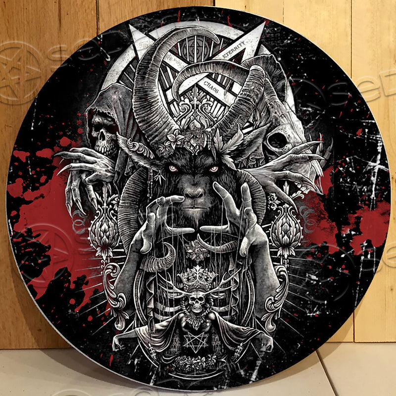 Satanic 666 Chaos Eternity Round Wooden Sign