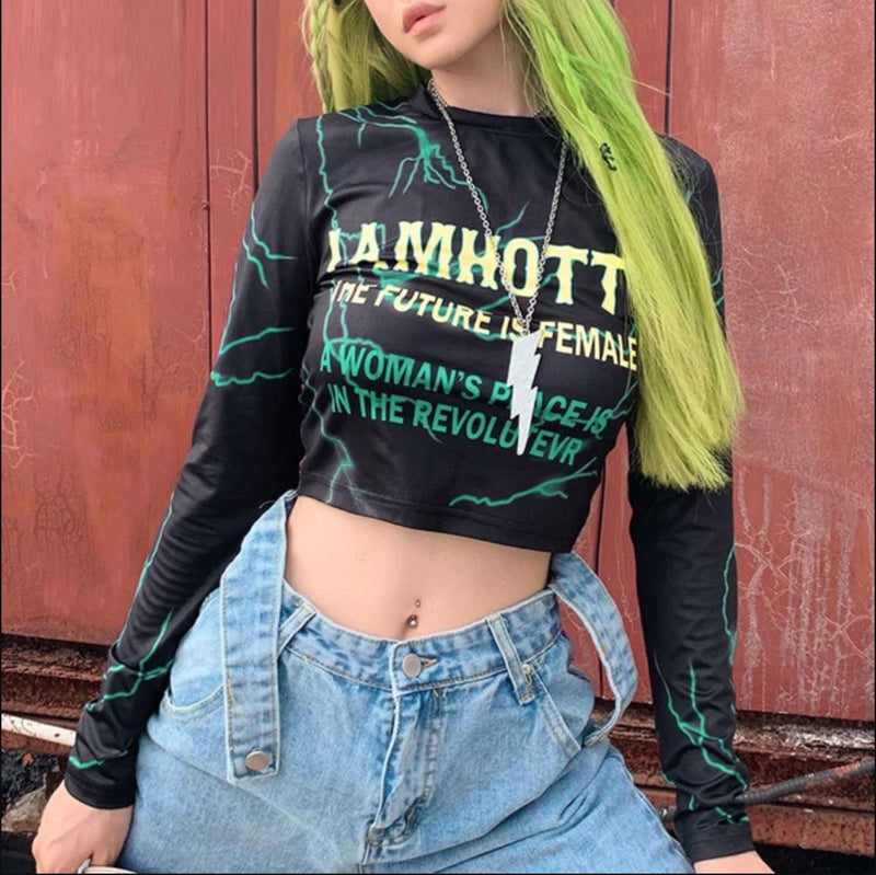 Hip Hop Punk Letter Printed Bodycon Crop Top