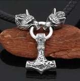 Viking Nordic Celtic Wolf Mjolnir Hammer Necklace