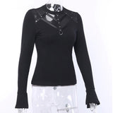 Gothic Long-sleeve  T-shirts Transparent Patchwork