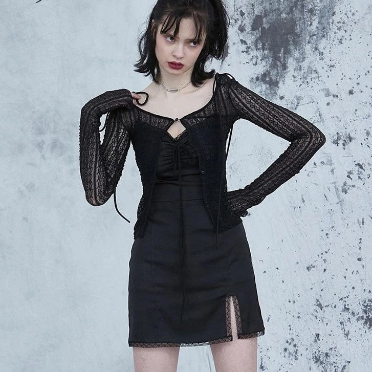 Gothic Solid Dress Strap Spliced