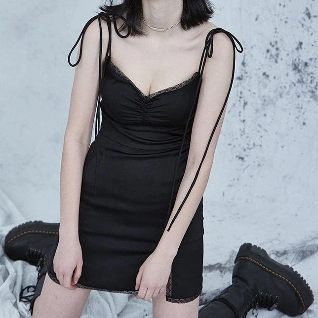 Gothic Solid Dress Strap Spliced