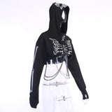 Gothic Reflective Hoodies Skeleton Print Vintage