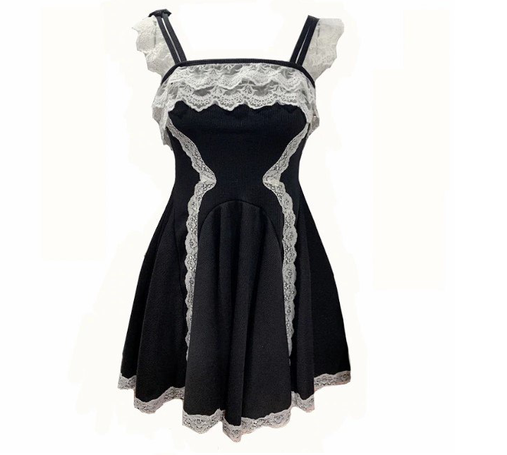 Patchwork Lace Black Dress