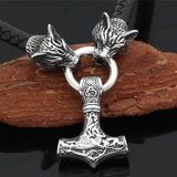 Viking Nordic Celtic Wolf Mjolnir Hammer Necklace