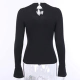 Gothic Long-sleeve  T-shirts Transparent Patchwork