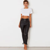 PU Faux Leather Pants Side Lace Up