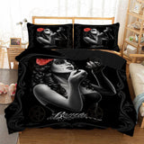 Sex Girl Black Red Rose Flower Bed set