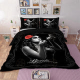 Sex Girl Black Red Rose Flower Bed set