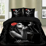 Sex Girl Black Red Rose Flower Bed set