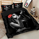 Sex Girl Black Red Rose Flower Bed set