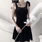 Gothic Strap Velvet Dresses Square Neck