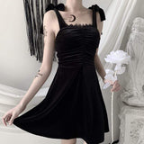 Gothic Strap Velvet Dresses Square Neck