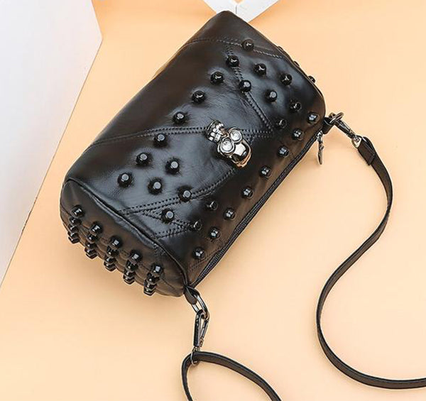 Gothic Punk Black Leather Shoulder Bag