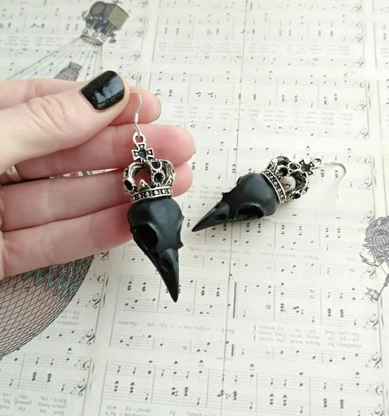 Gothic Bird Skull Earrings