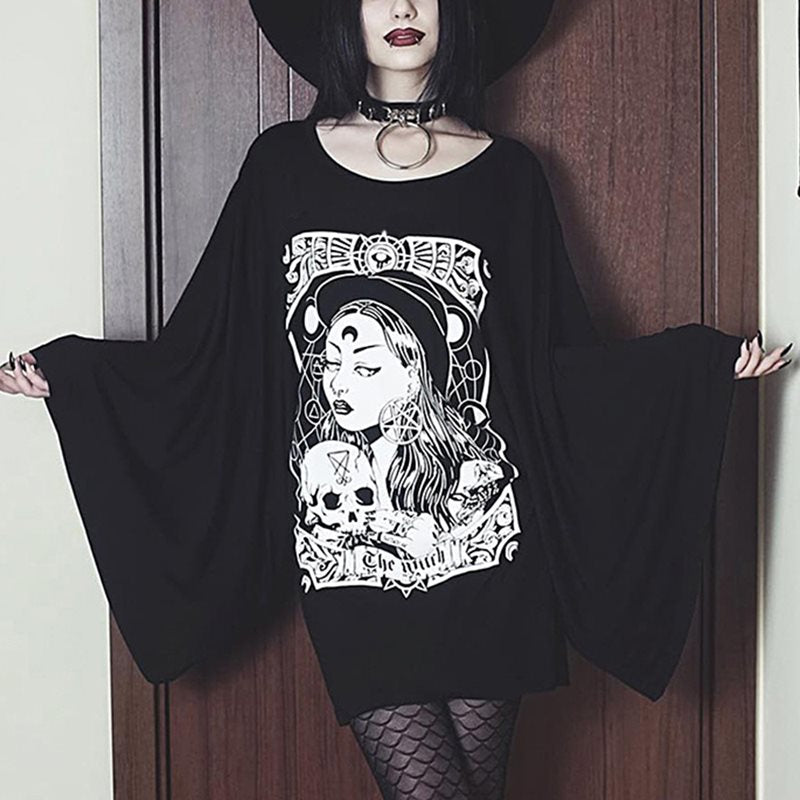 Gothic Cartoon Print Long T-Shirts