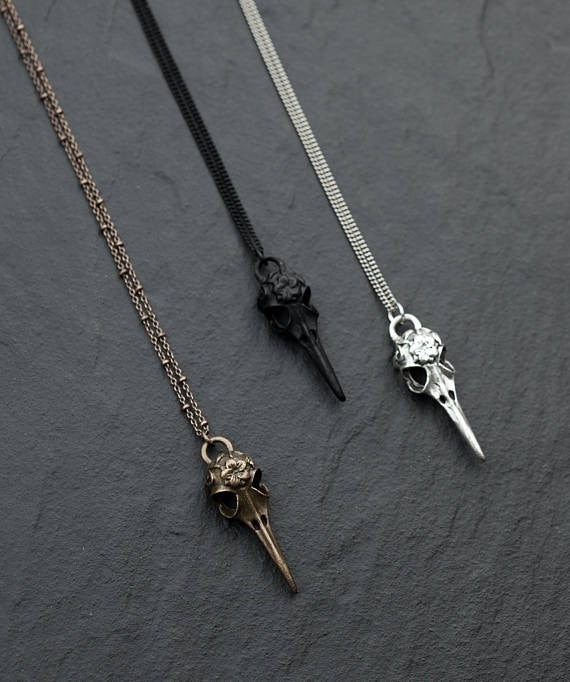 Skull Raven Pendant Necklace