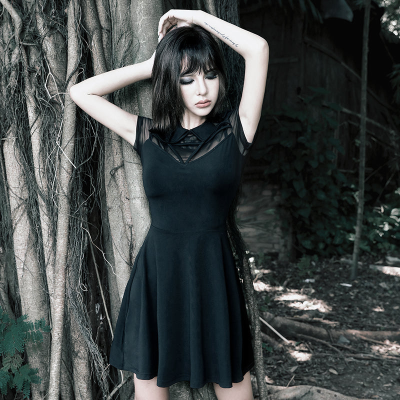 Gothic  Mesh A-line Pleated Dress