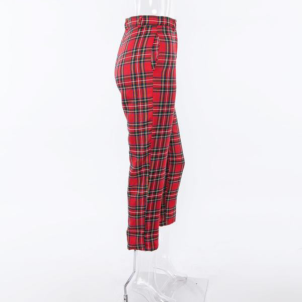 Vintage Plaid Slim High Waist Classic Pants