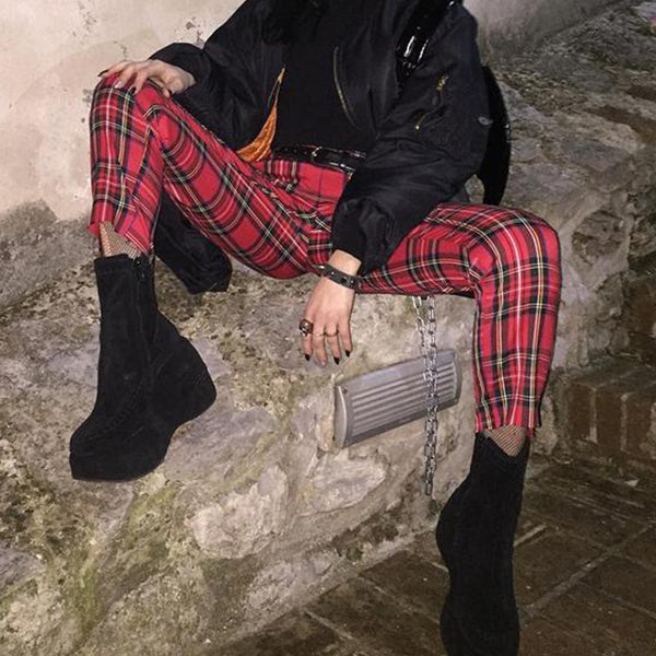 Vintage Plaid Slim High Waist Classic Pants