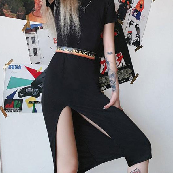 Gothic High Waist Black Dress