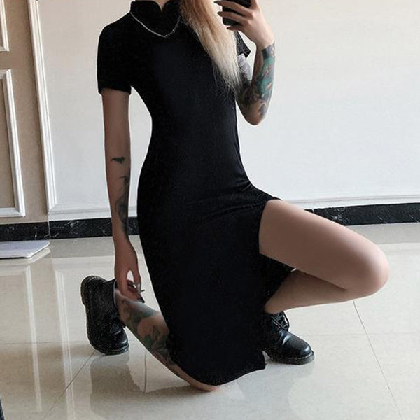 Gothic High Waist Black Dress