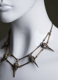 Pendant Necklace Antiqued Brass Bird Skull