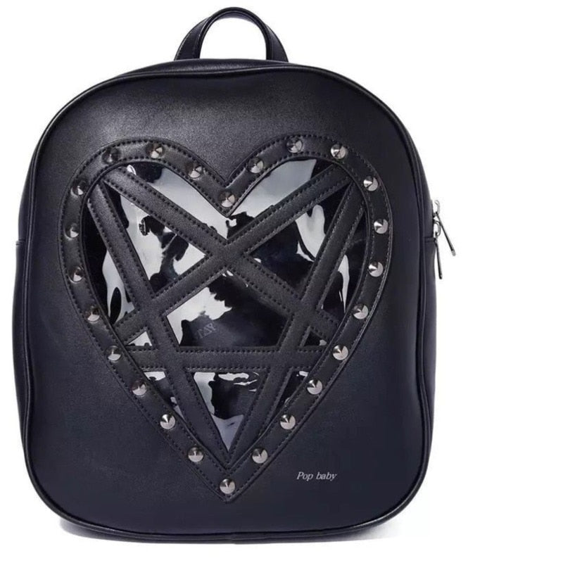 Gothic Heart Shaped Punk Pentagram Backpack