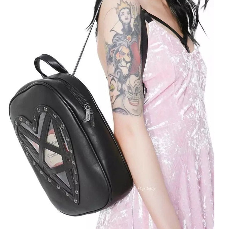 Gothic Heart Shaped Punk Pentagram Backpack