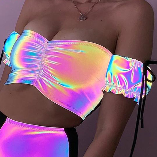 Sexy Colorful Reflective Crop Tops