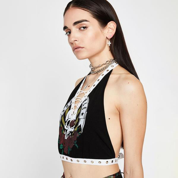 Gothic Black Hollow Tank Tops