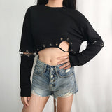 Gothic Detachable Sleeve Metal Iron Ring Stitching Hollow Top